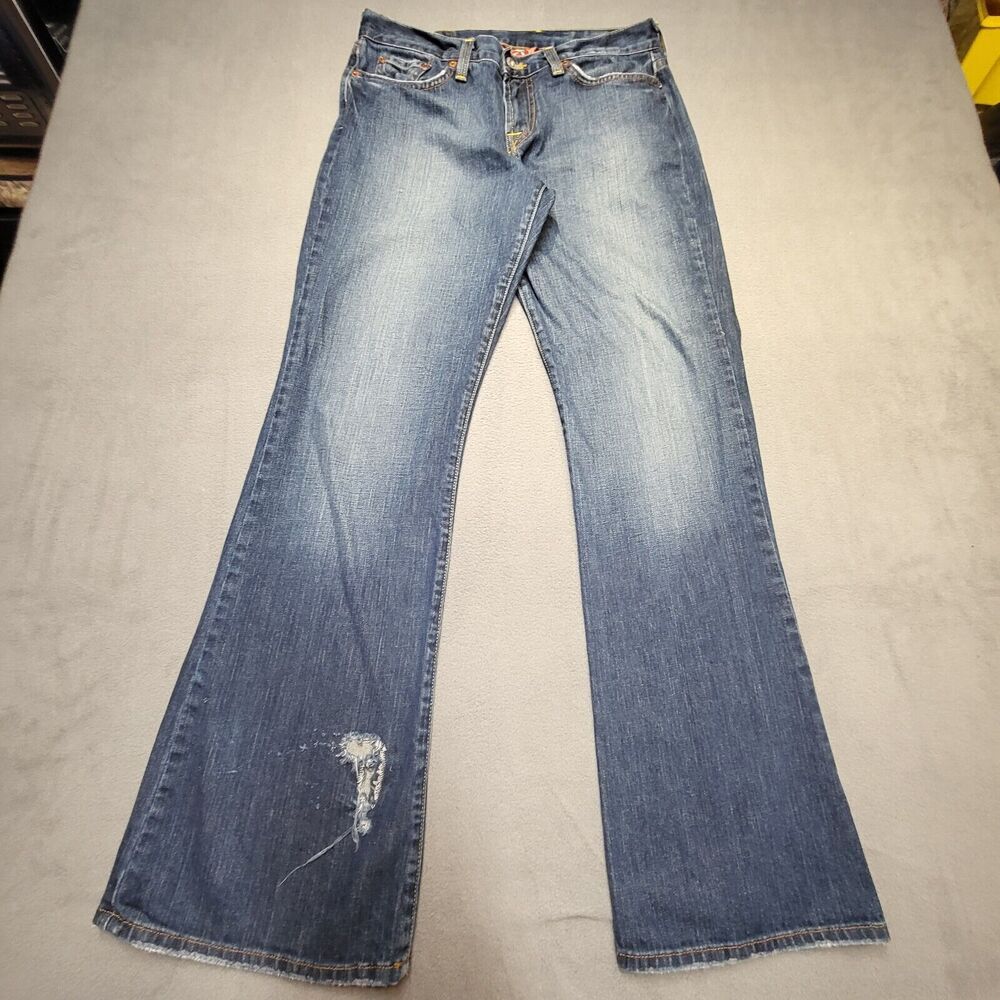 Lucky Brand Jeans Womens 8 Blue Boot Cut Distressed Denim Stretch Made In USA